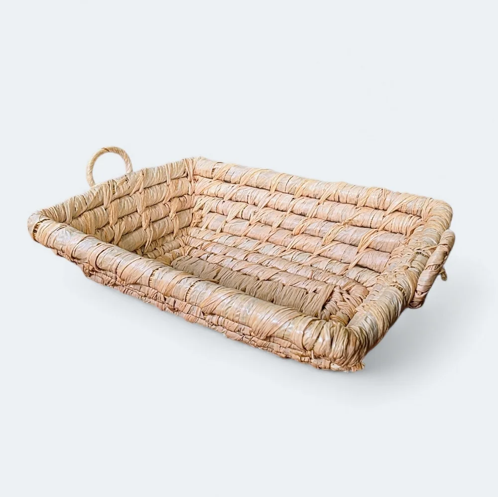 Handwoven Mini Rectangular Seagrass Serving Tray - Natural Small Trinket Tray